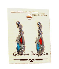 Genuine Turquois Inlaid in Resin Southwest Style Earrings Made in USA New 1 1/4"