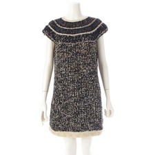 Chanel 19A Tweed Button Knit Dress Black Gold Size 38