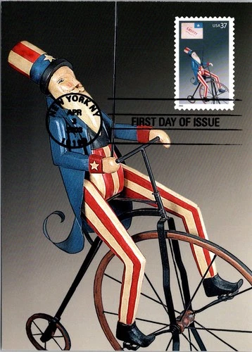Dr Jim Stamps Maximum Card 37c Uncle Sam Toy Bicycle First Day Postal Stationery