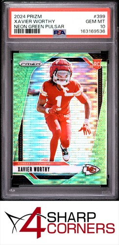 2024 PANINI PRIZM NEON GREEN PULSAR #399 XAVIER WORTHY RC CHIEFS PSA 10