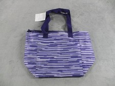 Thirty-One Thermal Tote Insulated Cooler Bag Purple Stripe Cinch Top Large NWT