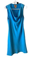 Tory Burch Silk Draped Neck Cornflower Blue Sless Minidress 4