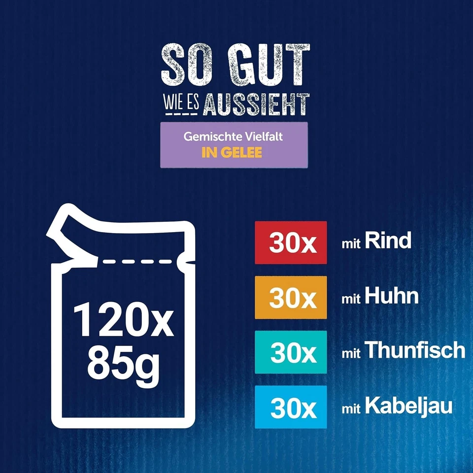 FELIX Katzenfutter nass in Gelee, Sorten-Mix, 120er Pack (120 x 85g) - Bild 4 von 4