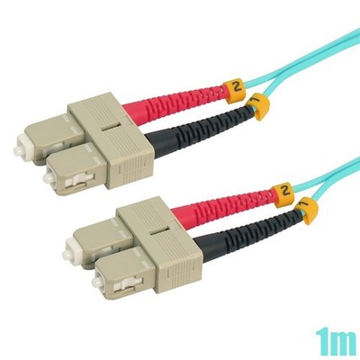 1M SC UPC to SC UPC OM4 Multi Mode 50/125 Duplex Fiber Optic Patch Cable Aqua