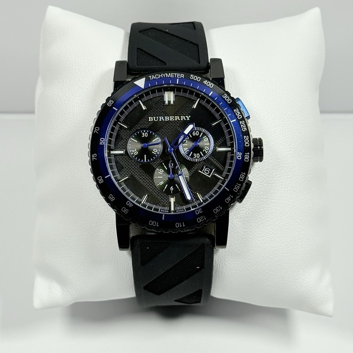 New-Burberry City BU9806 Chronograph Black Dial Rubber Band Men's