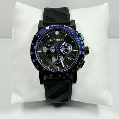 New-Burberry City BU9806 Chronograph Black Dial Rubber Band Men's Watch 43 mm