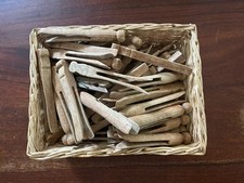 Vintage Clothes Pins In Whicker Basket