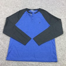 Nautica Pajama Top Mens Medium Blue Jersey Sleepwear Long Sleeve Henley