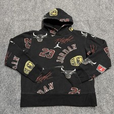 Jordan Hoodie YOUTH Small Black Pullover Fleece Sweatshirt 23 Bulls Flight Print
