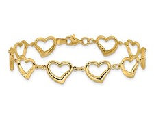 14K Yellow Gold Polished Heart Link Bracelet 7.00 Inches 