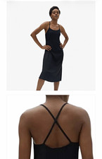 Everlane Japanese GoWeave Cross Back Slip Dress Black Triacetate 10