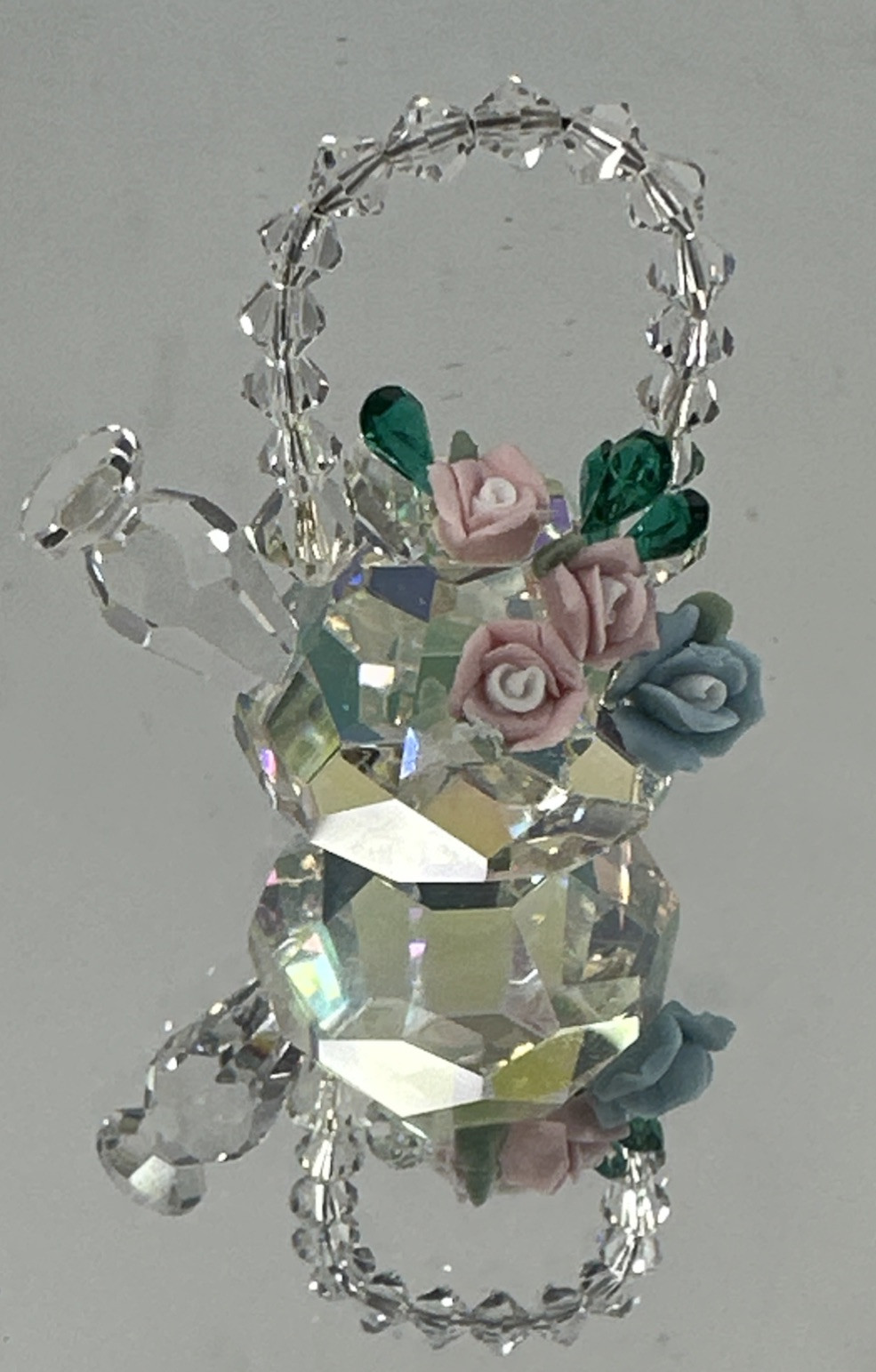 Vintage Mini Glass Teapot Figurine with Floral Accents