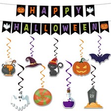 Halloween Party Decorations - Hanging Swirls Happy Halloween Banner Spooky Pum