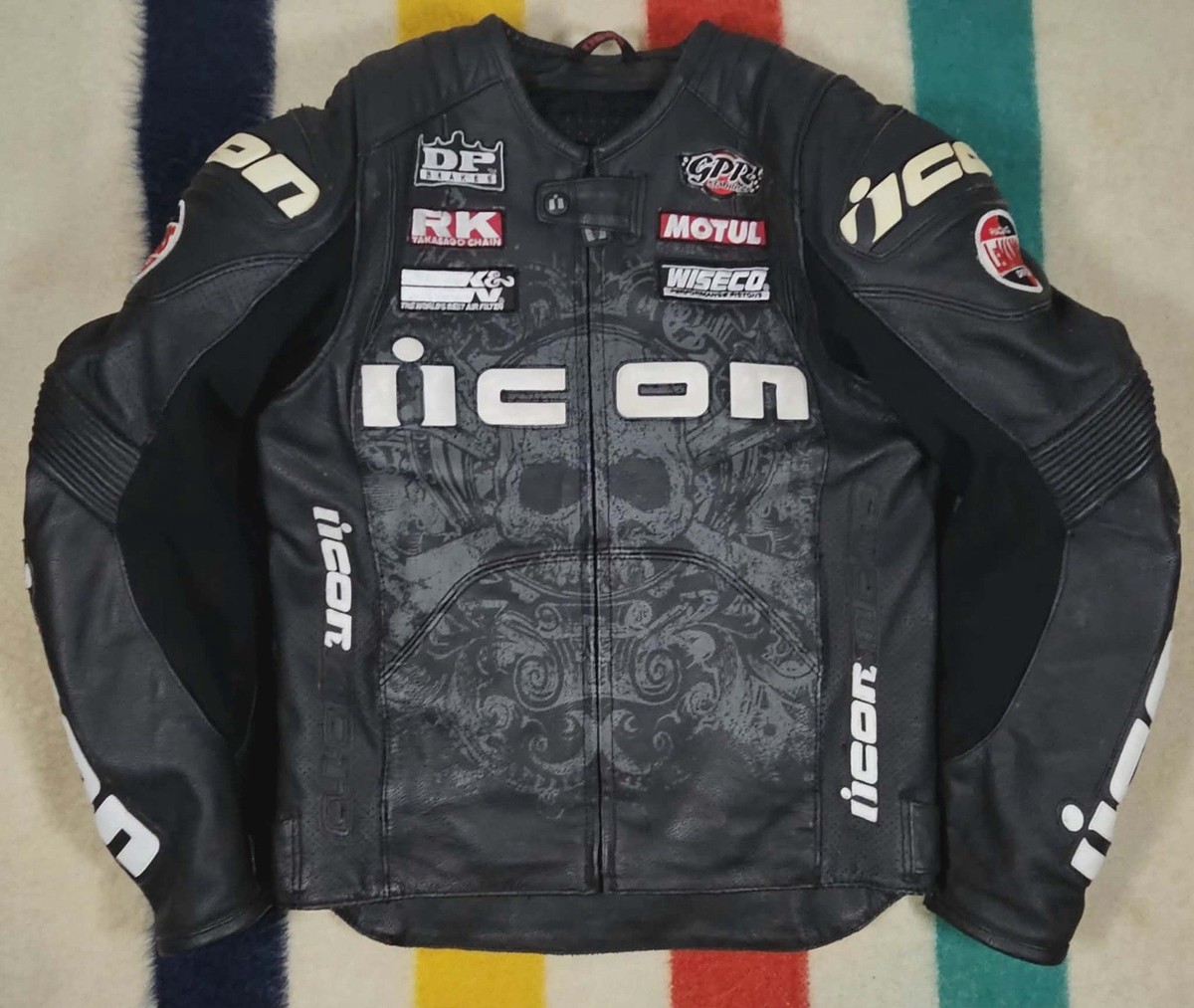 Icon Mens Leather Motorcycle Jacket Overlord Prime Hero Size Small