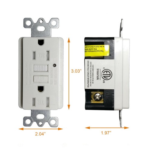 Placa de pared blanca resistente a la manipulación GFCI 15A salida autoprueba GFCI 15A paquete de 10 - Imagen 2 de 5