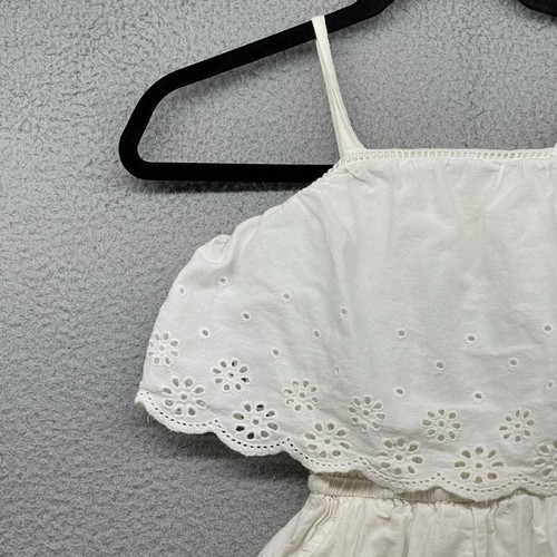 Bebe Girls Romper White Sleeveless Spaghetti Strap Scalloped Eyelet Size S 7-8 - Picture 3 of 13