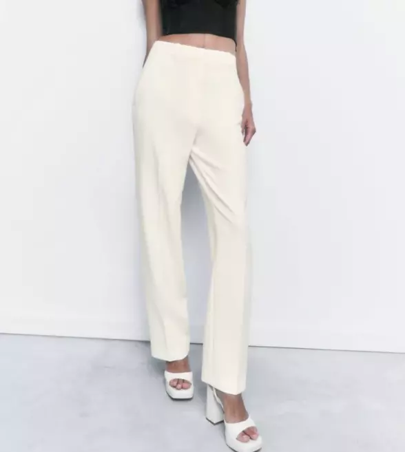 ZARA WOMEN NWT MENSWEAR STYLE STRAIGHT LEG PANTS OYSTER WHITE 8370/525 S