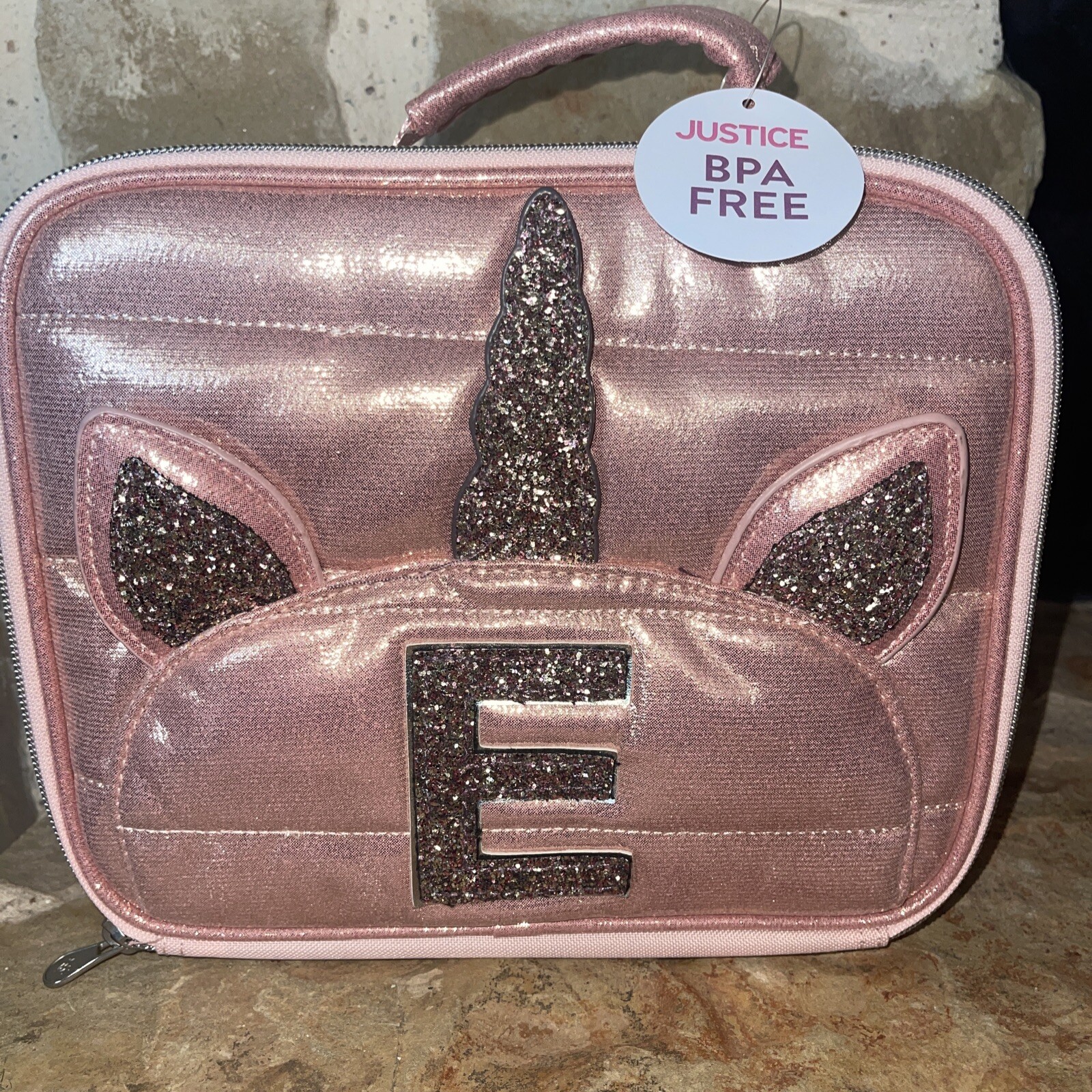 Bag Tote Initial &ldquo;e&rdquo;letter Rose Gold Unicorn  Nwt