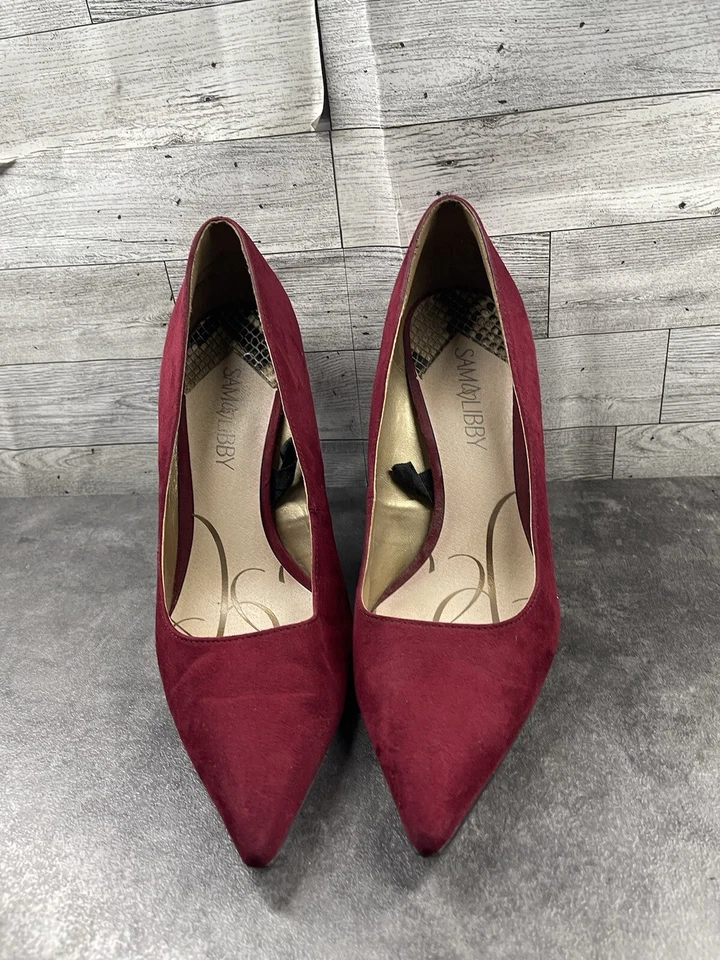 Sam & Libby Tacones Mujer 9 M Zapatos Rojo Gamuza Sin Cordones Cómodos Bombas Trabajo Carrera Foto 4 de 4