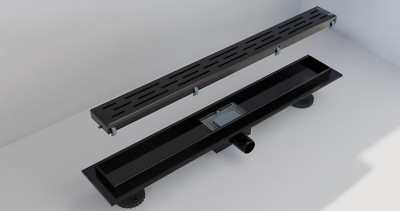 SCHWARZ AUSGEKLEIDET Feuchtraum Linear Dusche Boden Ablaufrinne Gully Ablauf Falle 60cm
