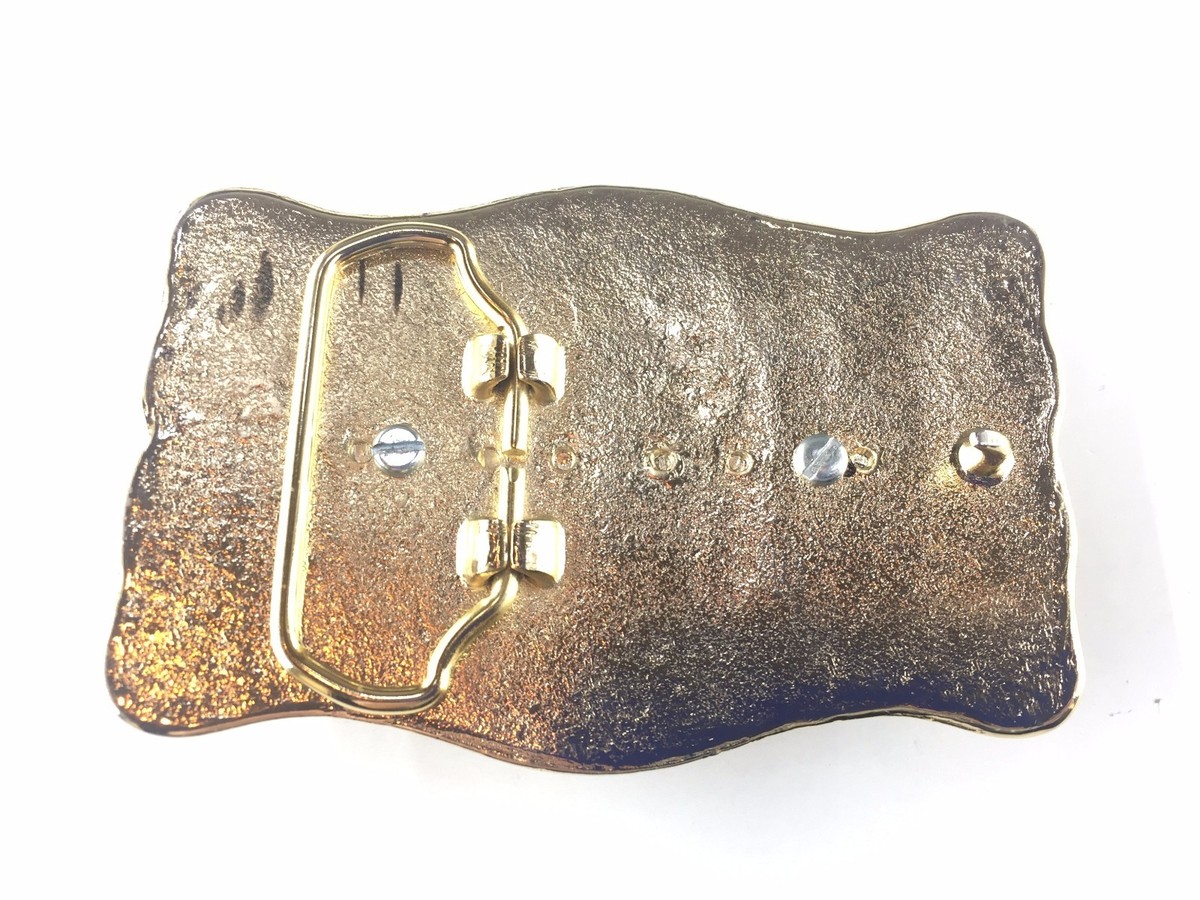 Vintage Western Leather Belt with Raised Horses Cameo Buckle Ornate Gold Tone Vintage Equestrian Belt Buckle Porcelain Horse Cameo  main image 3