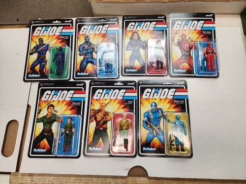 (13) GI JOE ReAction Super 7 Lot: Duke Scarlett Cobra Baroness Destro Snake Eyes