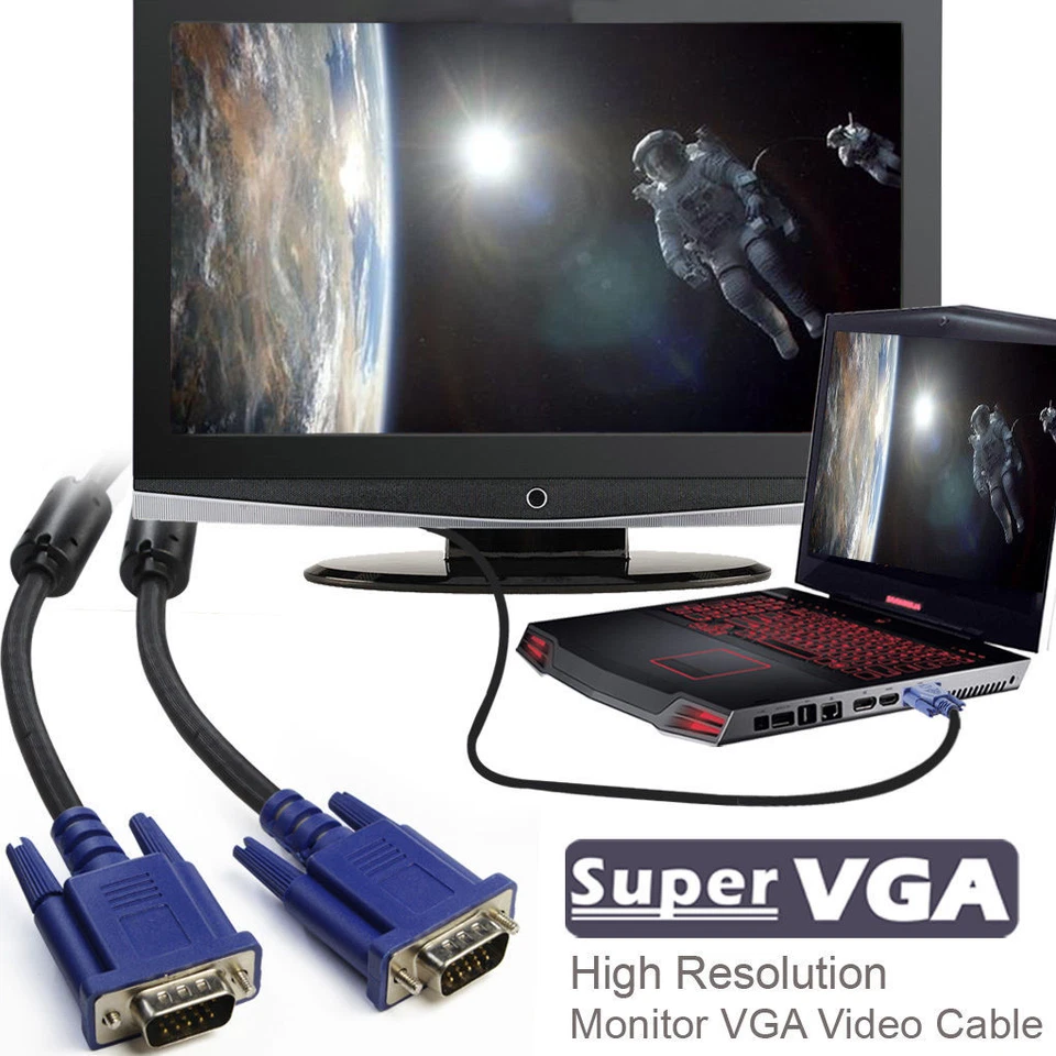 SVGA SUPER VGA Monitor 15 PIN M/M Macho a Macho Cable CABLE PARA PC TV HDTV Azul EE. UU. Foto 4 de 4
