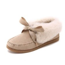 NEW IN BOX TORY BURCH fur bow slippers in tan