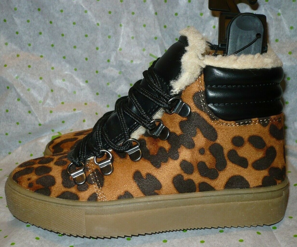 Wonder Nation Girls Lace Up Boots Faux Suede Size Leopard Print NEW