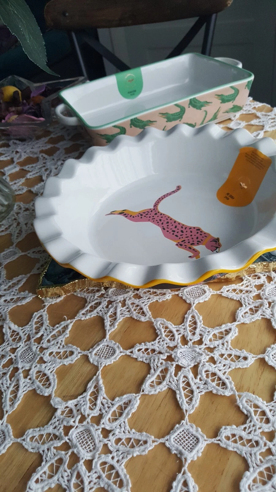 YVONNE ELLEN Cheetah Navy Pink Oval Oven Pie Baking Roasting Dish 27 cm Gift