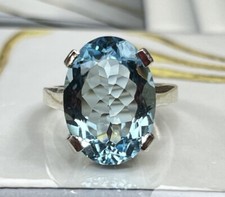 Large Natural Blue Topaz Ring Solid Silver 13X18 MM Oval Cut Women  s Ring