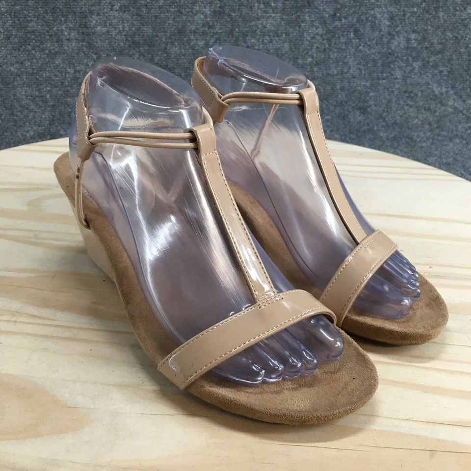 Style & Co Sandals Womens 9 M Mulan Strappy Beige Wedge Open Toe Casual Slip On - Image 3 of 4