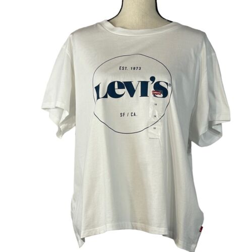 Levi's Womens 1X-Large T-Shirt Top Stretch Short Sleeve White 100% Cotton Logo