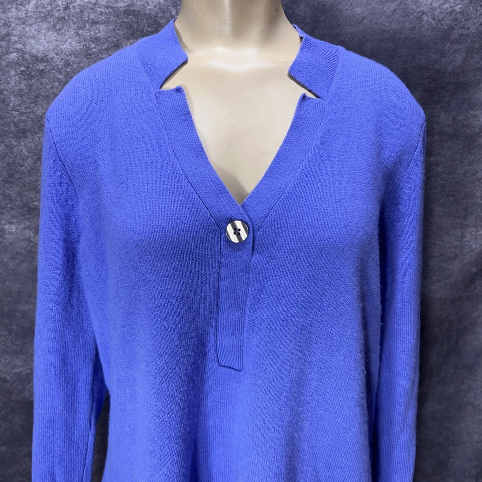 Peck & Peck 2 Ply Cashmere Sweater Womens L Ultramarine Blue Henley Neckline - Image 2 of 4