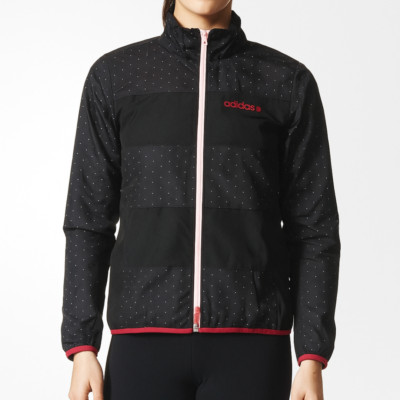 Adidas NEO Label Women s Large Jacket Full Zip Polka Dots Japan Mock Neck Pocket