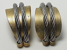 Large Vintage 80s Gold/Silver Two Tone Metal Half Hoop Statement Earrings