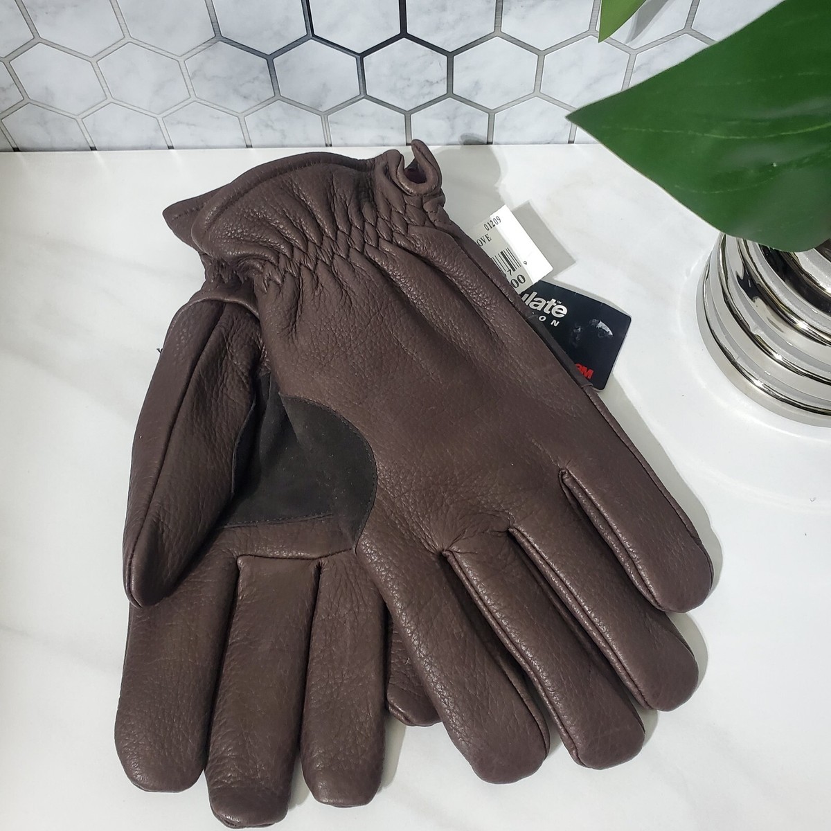 Roots Fleece Lined Leather Brown Gloves Mens Size Medium NWT