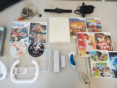 White Nintendo Wii Console System Bundle w/ 10 Games Nunchuck TESTED!!  Safari