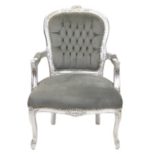 Barockstuhl Salonstuhl Grau Silber Stoff Schminkstuhl Wohnzimmer Stuhl Thron TOP
