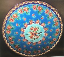 French Longwy Enameled Majolica Cloisonne Wall Platter