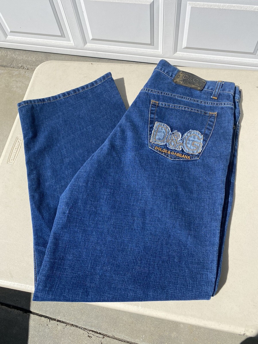 DOLCE & GABBANA ブルーコットンデニムルーズフィットジーンズ DOLCE & GABBANA Blue Cotton Jeans LOGO ITALY SZ: US 36~IT48