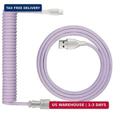 Coiled Keyboard Cable: 1.5M USB-C to USB-A Braided Cord with Detachable Aviator