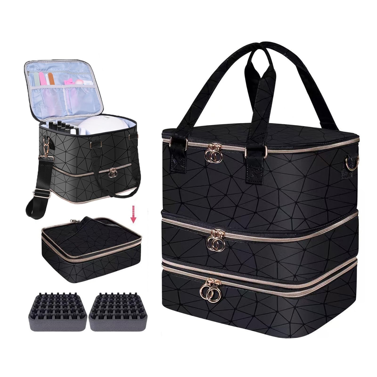 Nail Polish Organizer Case,3 Layer Nail Polish Organizer Bag Holds 84 Bottles...