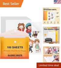 Printable Vinyl Sticker Paper, 100 Sheets Glossy Waterproof Sticker Paper For...