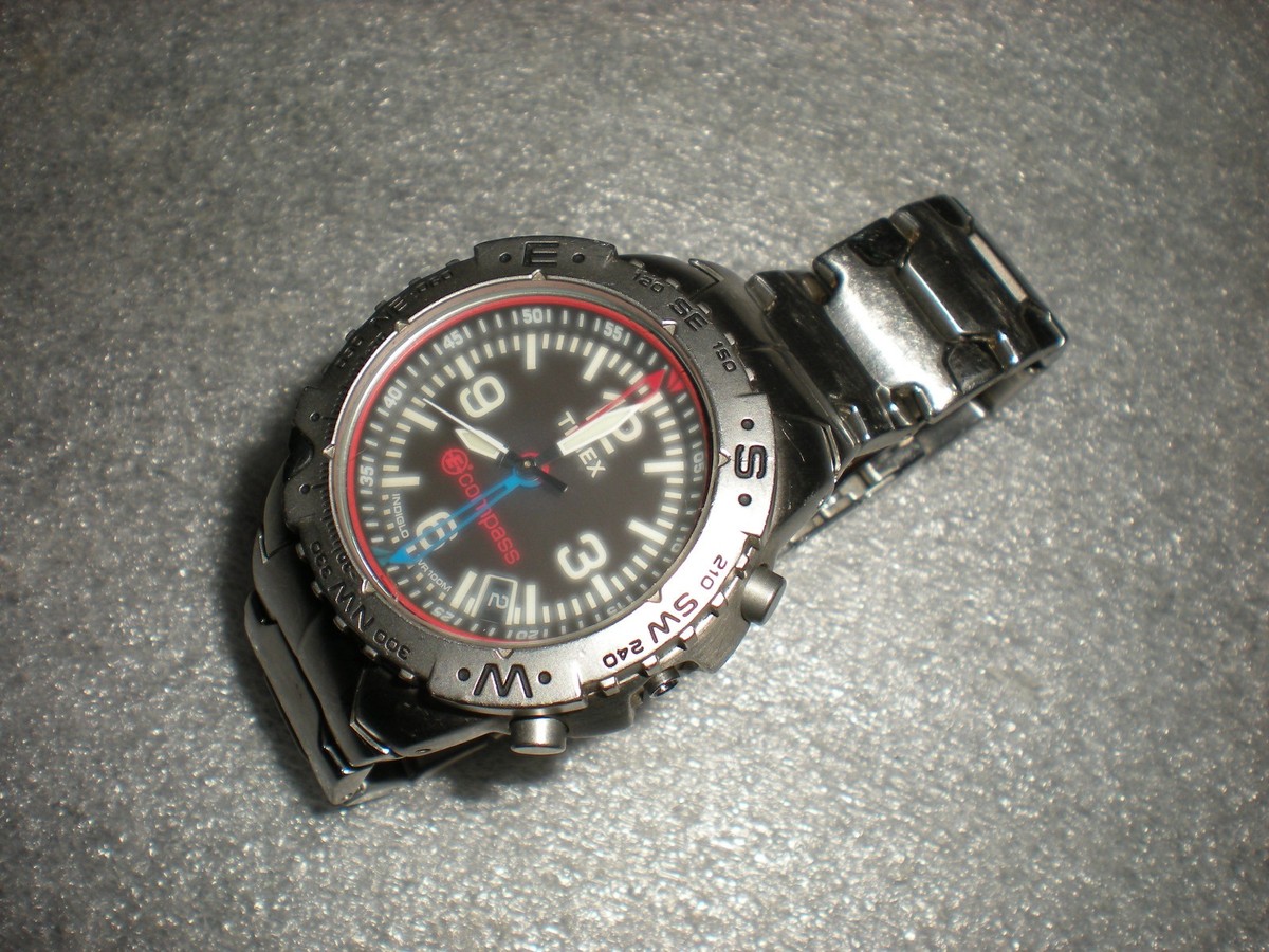 Timex E-Compass SS Mens Expedition Indiglo WR100M Watch FOR PARTS