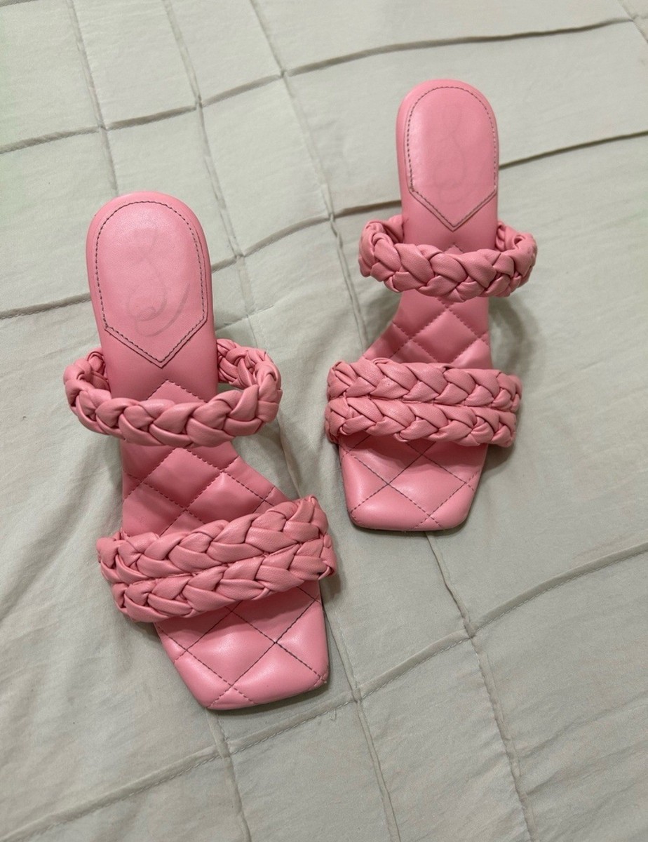 Sam & Libby - Pink Braided Double Strap Square Toe Slip-On Sandal Heels