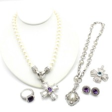 Judith Ripka Sterling Pearl Amethyst Necklace Pendant Jewelry Lot of 5 #S5868-1