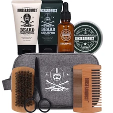 Beard Growth Kit for Men Beard Care Set 8Pcs with Traveling Bag Beard Grooming W