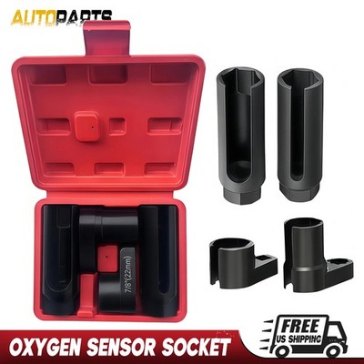 4pcs O2 Oxygen Sensor Socket Wrench Removal Tool 3/8'' 1/2'' Drive x 7/8'' 22mm Set