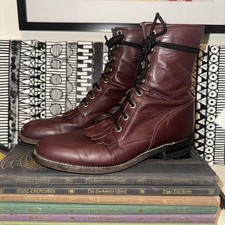 Vintage Justin Red Oxblood Leather Boots Women  s 6.5B Kiltie Lace Up Roper USA